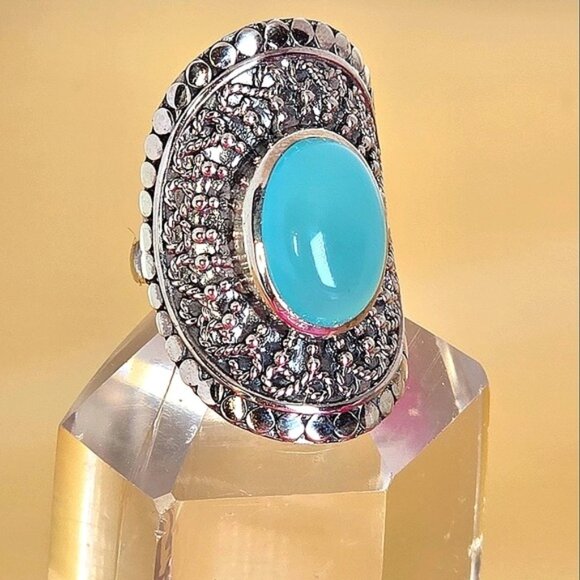 925 Sterling Silver Ring Sz 6.5 with Natural Chalcedony 14x10mm - Picture 2 of 13